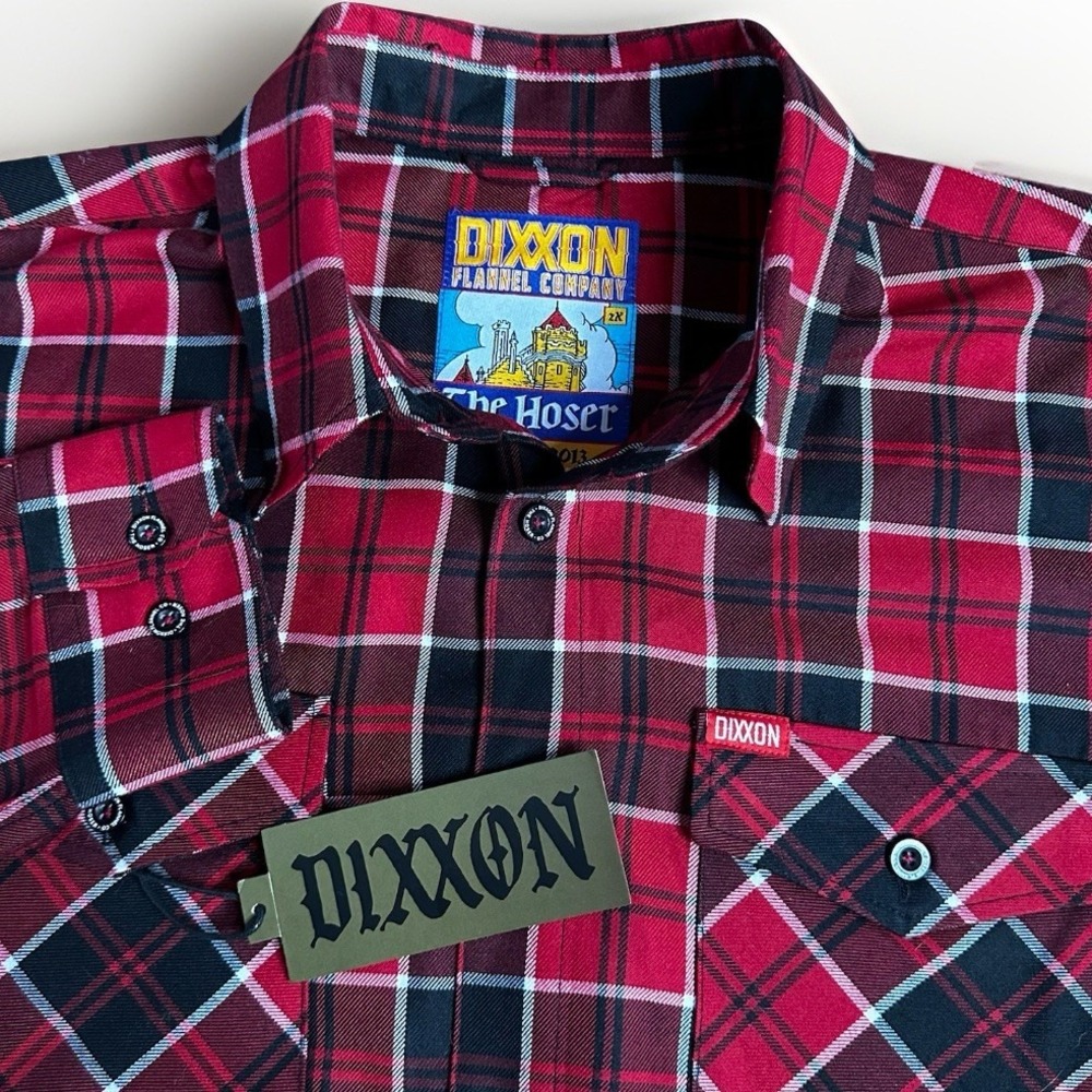 Dixxon Flannel The Hoser Shirt Men XXL Red Black Plaid Button Long Sleeve Pocket